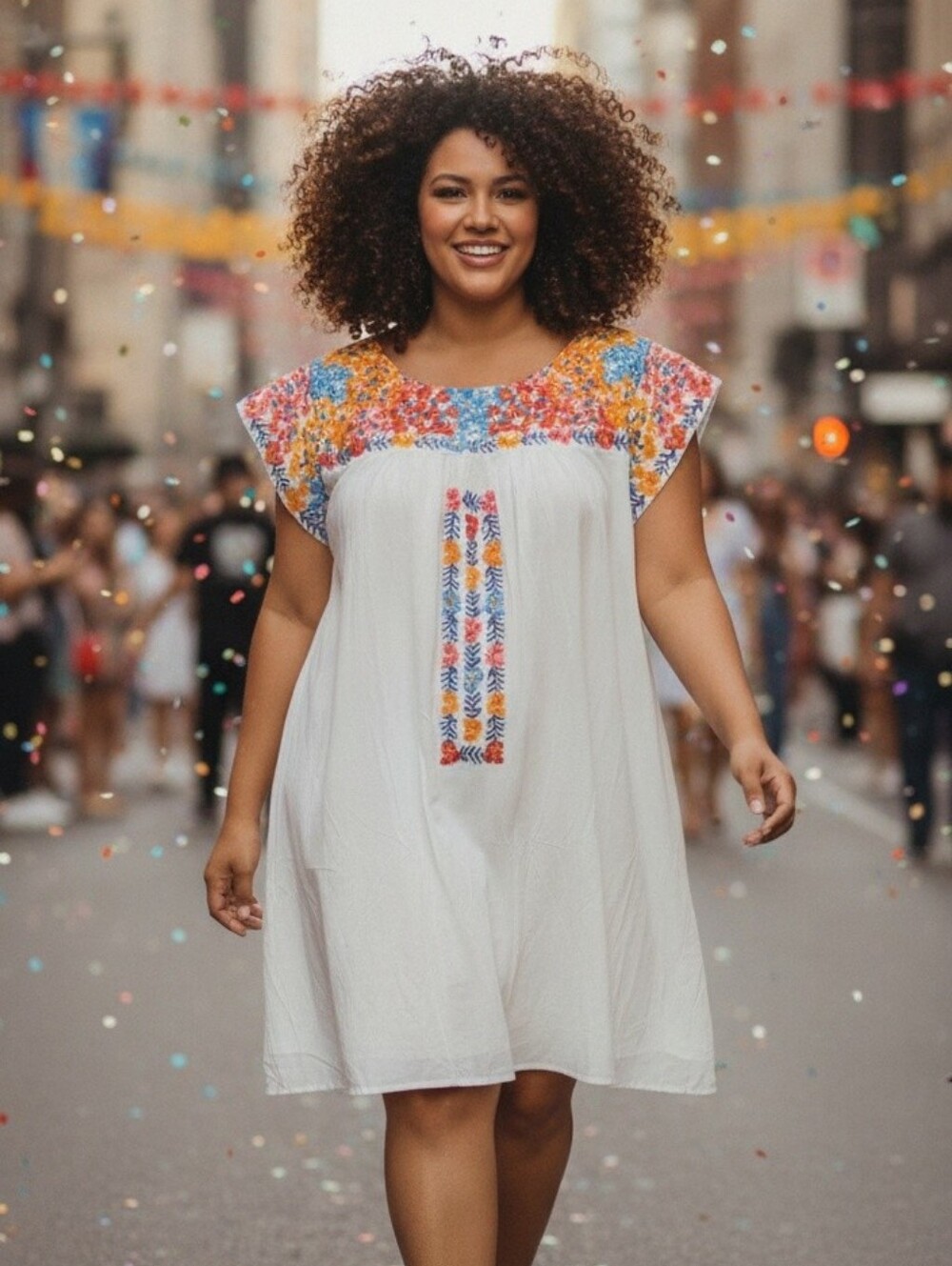 Savanna Jane Cream Dress with Blue, Orange and Coral Floral Embroidery